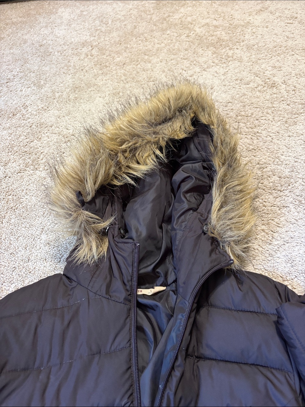 HOLLISTER Women's Faux Fur Trim Quilted Belted Parka Jacket Brown Large - Picture 4 of 8